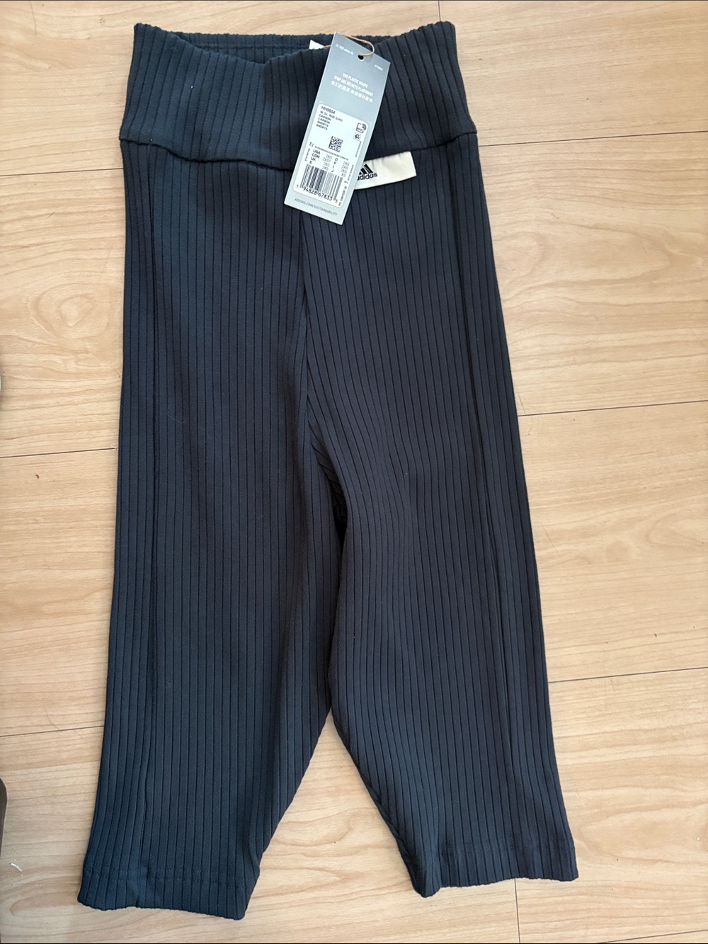 adidas Black Ribbed Wide-Leg Kids Leggings